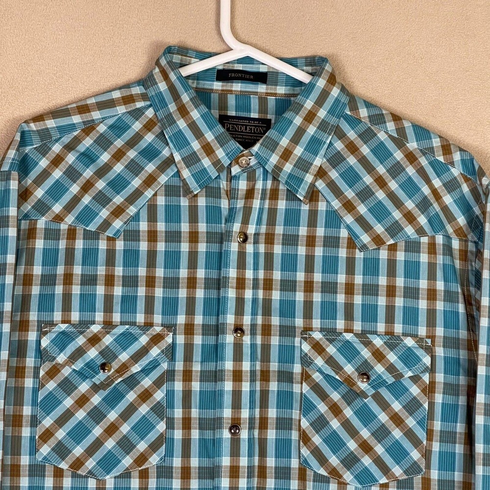 Pendleton Shirt Adult Extra Large Blue/Brown Plaid Long Sleeve Chest Pocket Mens - Picture 2 of 10